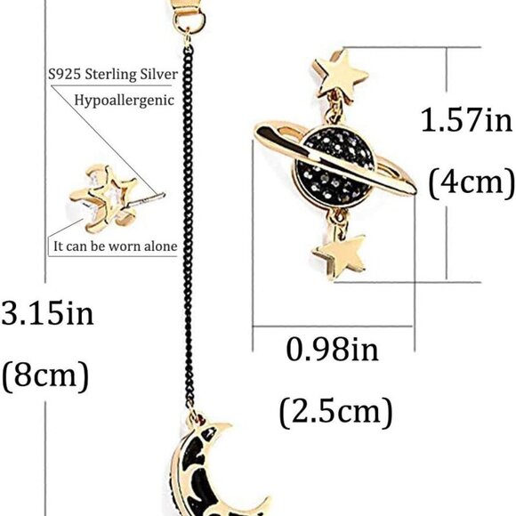 Stylish Mismatched Moon Star Earrings - Hypoallergenic Dangle Jewelry For Women - Picture 6 of 7